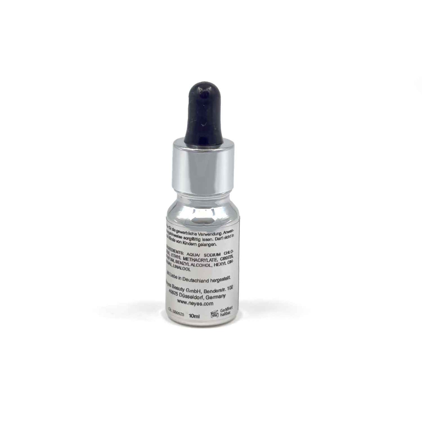 Neyes Lash Finish Rueckseite der Pipettenflasche.Man sieht alle Angaben wie Inhaltsstoffe und verantwortiche person
