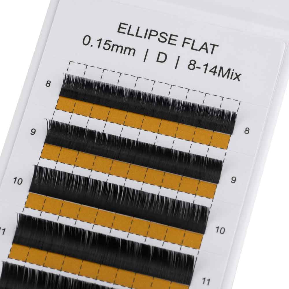 Flache Wimpern Ellipse von NEYES vergrößerte Darstellung der Wimpernstreifen .Die Streifen sinfd golden farbig damit man später leicht erkennen kann welche Wimpern man auf dem Wimpernpad hat.