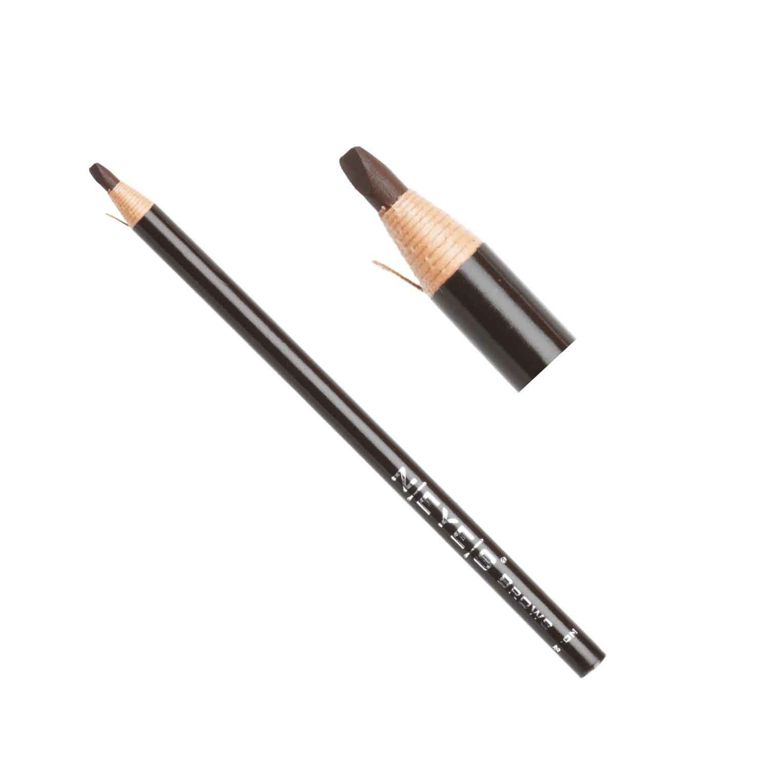 Brow-Me-Stift-Dunkelbraun_Neyes sder pappierumwickelte Stift wird mit einem Anspitzer flach angespitzt