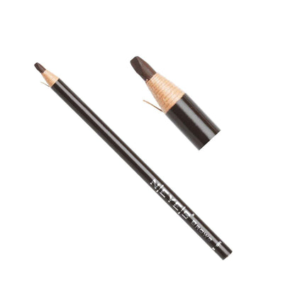 Brow-Me-Stift-Dunkelbraun_Neyes sder pappierumwickelte Stift wird mit einem Anspitzer flach angespitzt