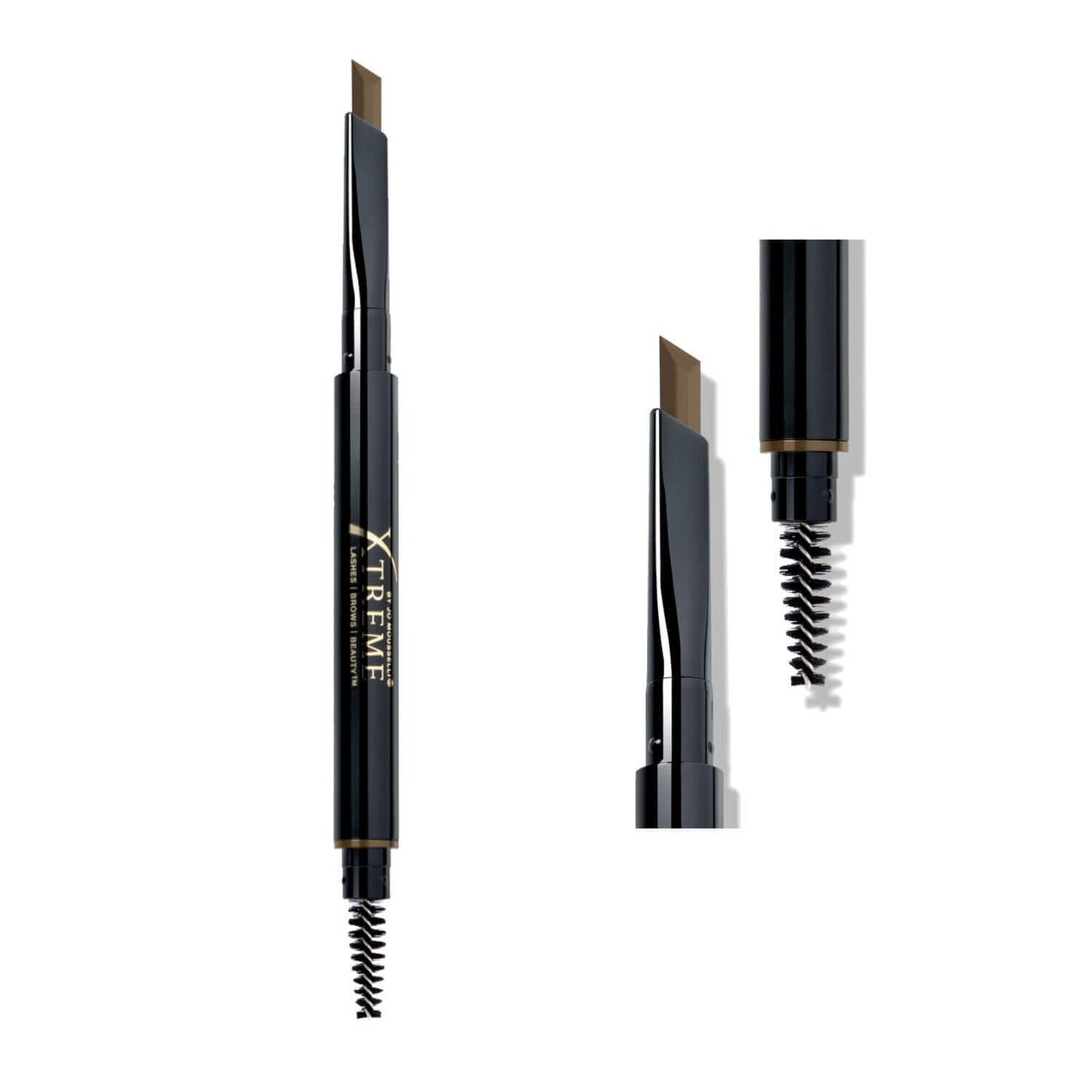 Augenbrauenstift in Hellbraun beider Seite geöffnet mit Mascarabürstchen Xtreme Lashes