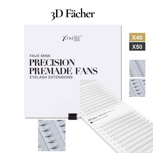 Ene geöffnete Box mit fertigen Wimpernfaechern in X40 und X 50 