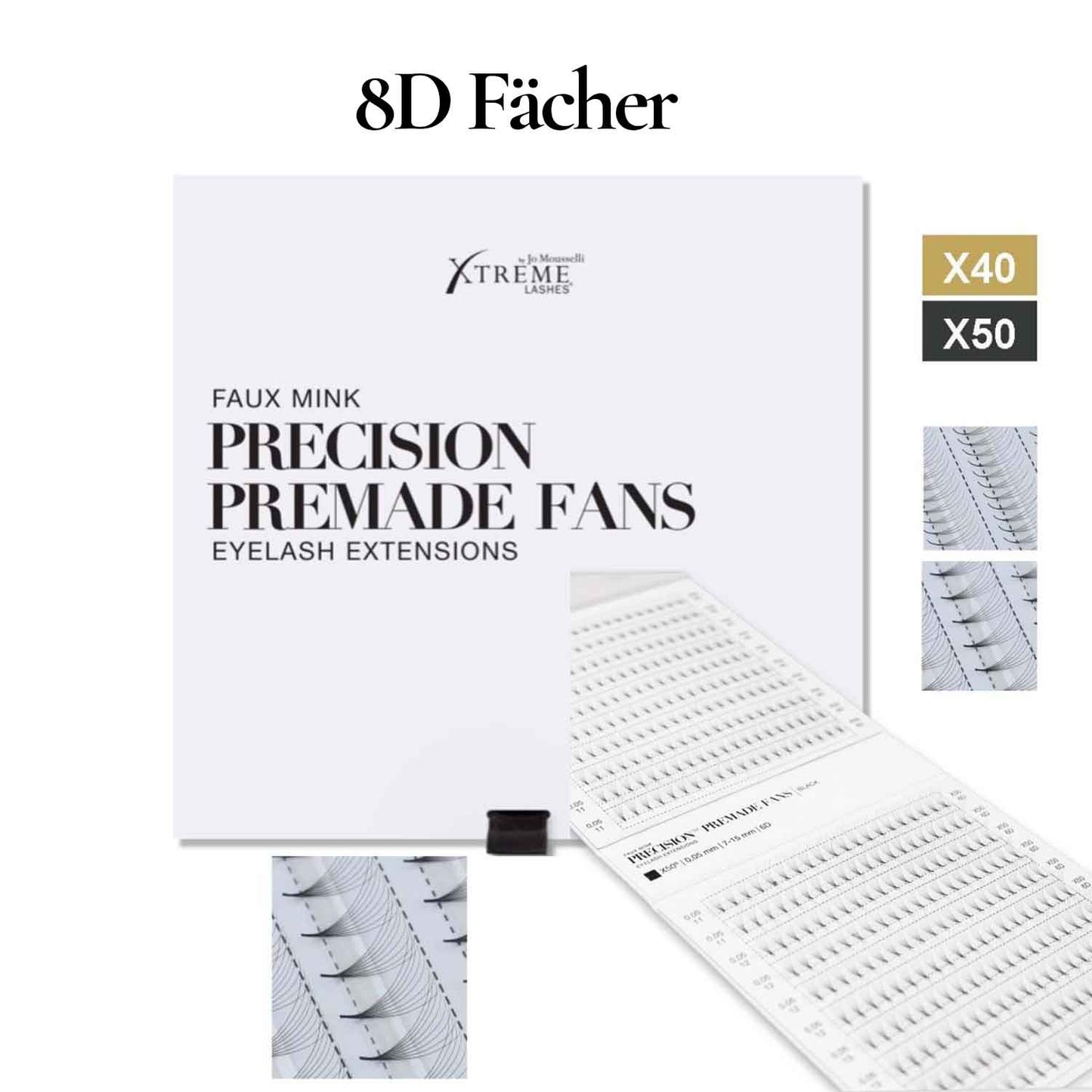 Handgefertigte Wimpernfächer 8D in einer Wimpernbox mit 400 Fächern Xtreme Lashes