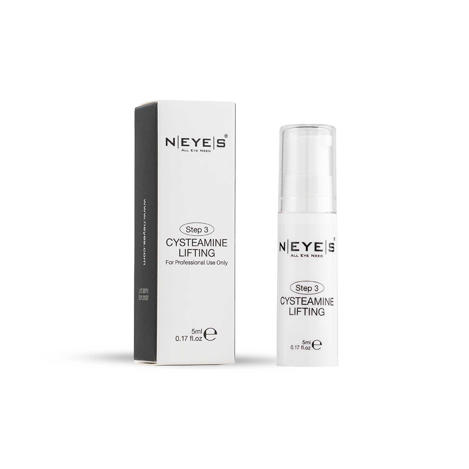 Schlanke, weiße 5ml Airless-Flasche der sanften Cysteamine Lifting Lotion für professionelles Lash- und Brow-Lifting.