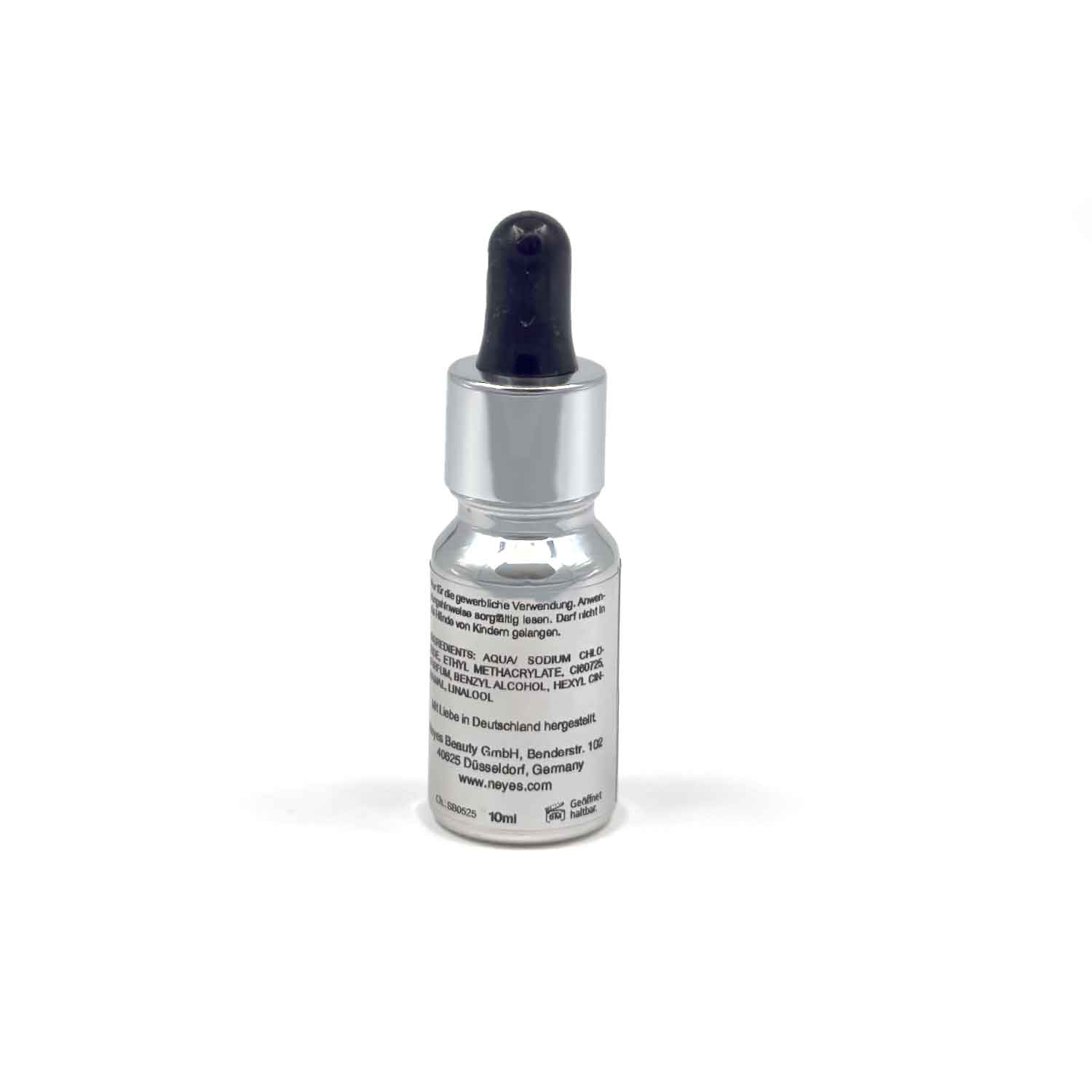 Neyes Lash Finish  Rueckseite der Pipettenflasche.Man sieht alle Angaben wie Inhaltsstoffe und verantwortiche person