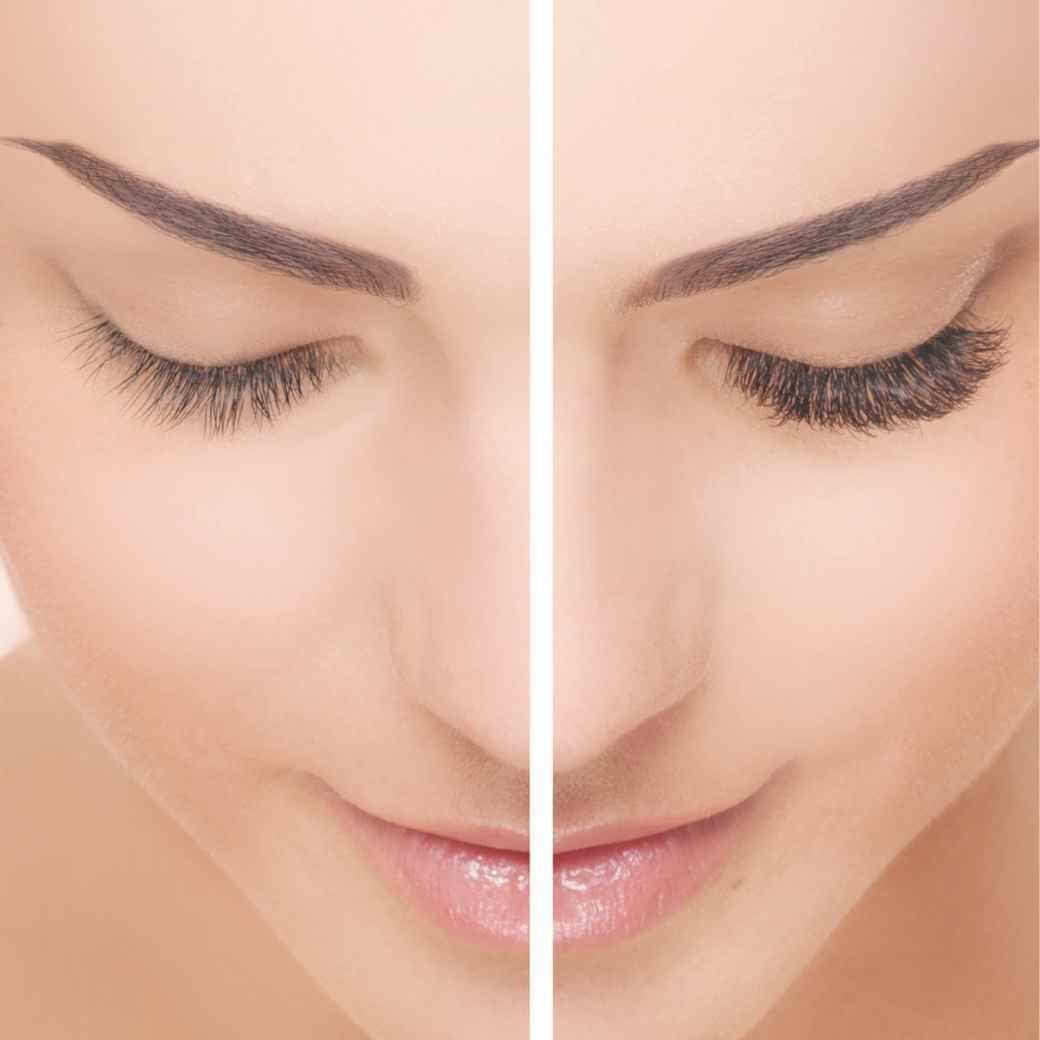 Vorher Nacher Bild einer Wimpernverlängerung nach der Master schulung mit Xtreme Lashes