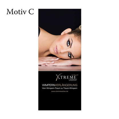 banner mit einem Motiv einer aru die den Kopf auf die Hände stützt.unten die Aufschrift vom Wimpern Traum zu Traumwimpern Xtreme Lashes