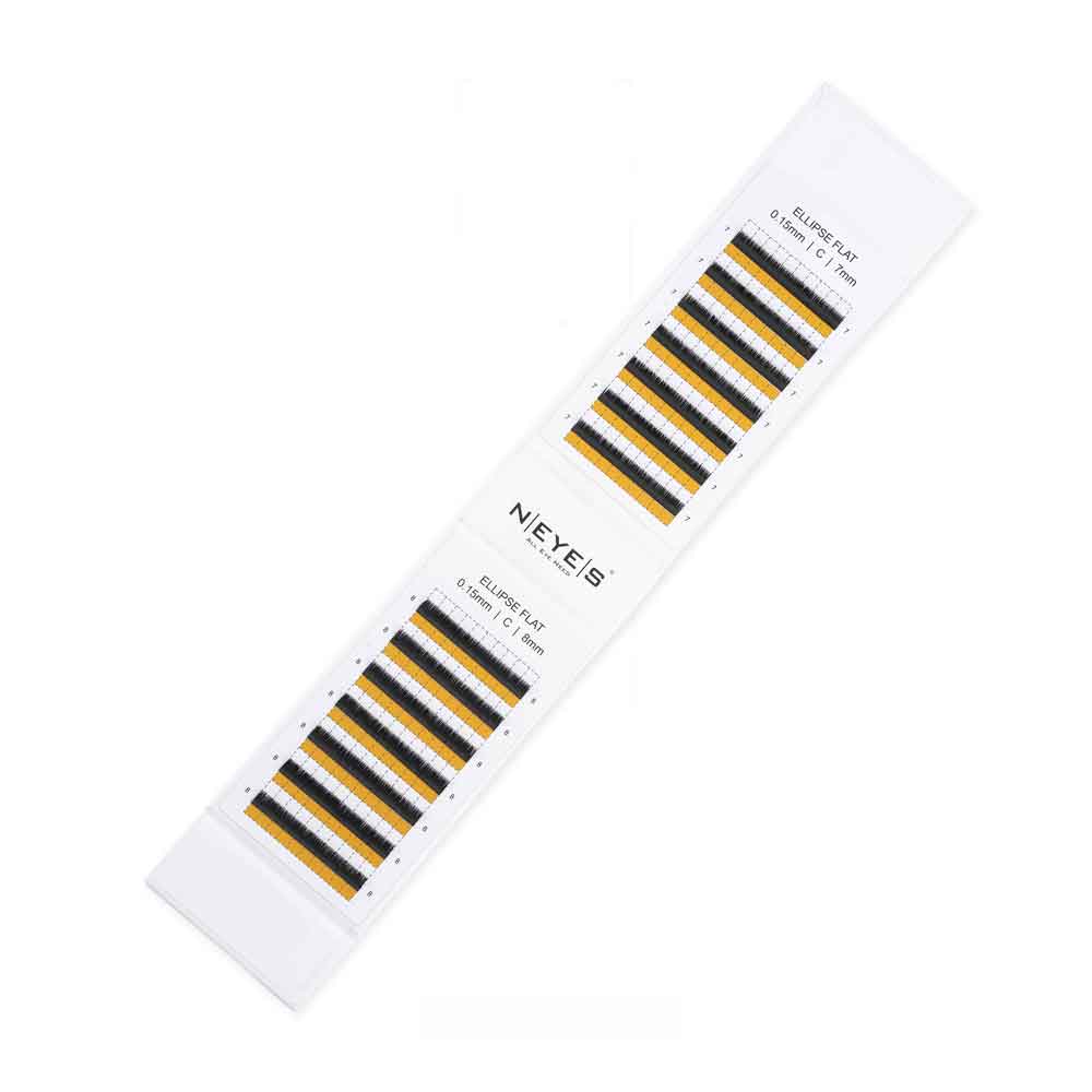 Ellipse Flat Lashes Leichte Wimpern von NEYES geöffnete Verpackung mit Blick auf die 14 Streifen Wimpern die einfach entnommen werden können