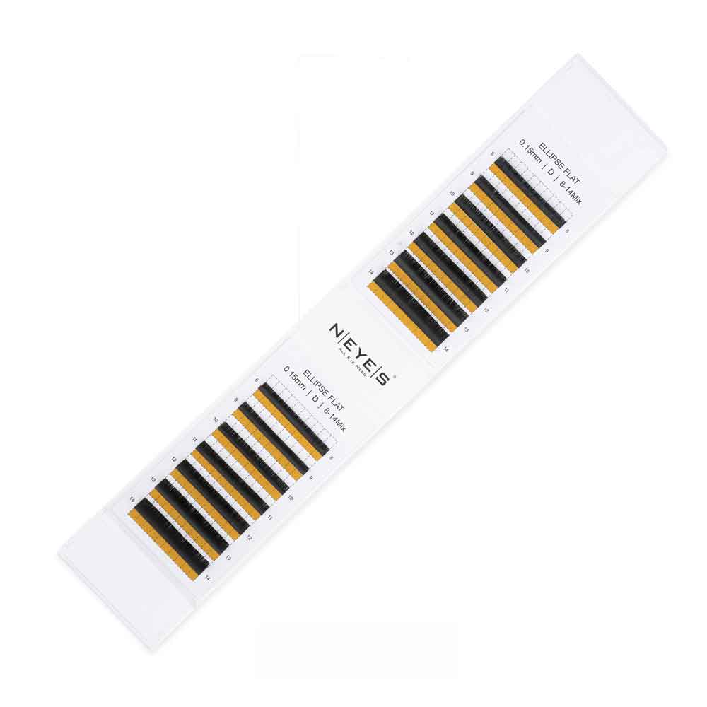 Ellipse Flache Wimpern von NEYES  geöffnete Wimpernbox mit 7 Streifen je Seite.Die Wimpernstreifen können so sehr leicht aus der Verpackung genommen werden