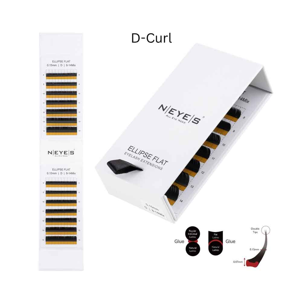 Ellipse Flache Wimpern von NEYES geschlossene un doffene Verpackung mit 14 Streifen jede Seite 7 Streifen mit goldener Farbe