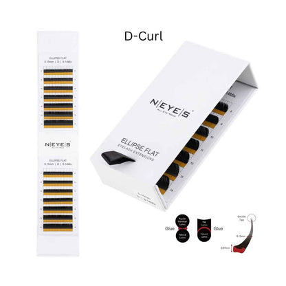 Ellipse Flache Wimpern von NEYES geschlossene un doffene Verpackung mit 14 Streifen jede Seite 7 Streifen mit goldener Farbe