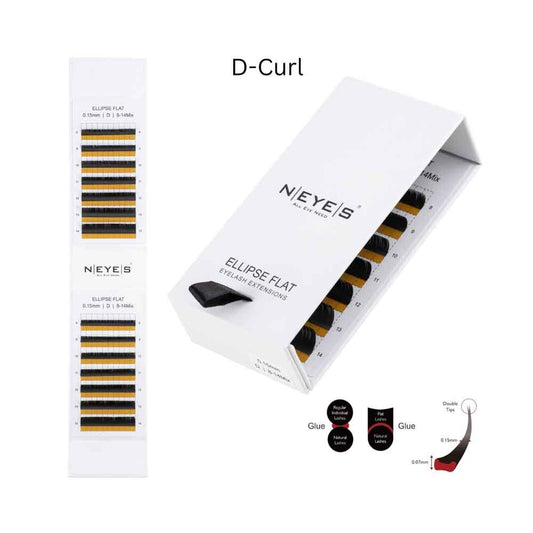 Ellipse Flache Wimpern von NEYES geschlossene un doffene Verpackung mit 14 Streifen jede Seite 7 Streifen mit goldener Farbe