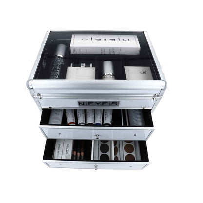 Starterkoffer Neyes Brows mit offeneen Schubladen und alles Produkten für den Start als Brow Profi