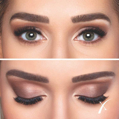 Gesciht mit offenen und geschlossenen AUgen perfekt mit Lidschattenstift geschminkt