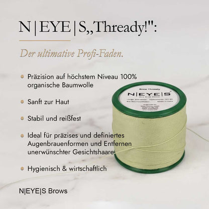 NEYES Profi-Augenbrauen-Faden auf der Spule zur sanften und exakten Haarentfernung und Konturengestaltung beim Brow-Styling.