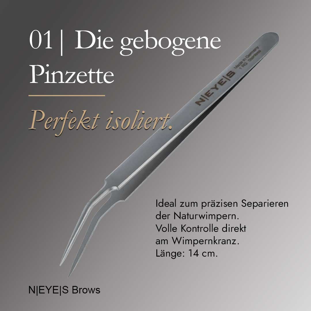 NEYES Profi-Pinzette in gebogener Ausführung für den professionellen Studiobedarf.